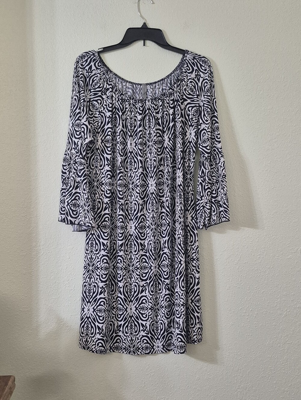 Black & White Long Sleeve Printed Swing Dress